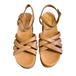 New Anne Klein Women's Tan Strappy Wedge Sandals w/ Micro Suede Size 10